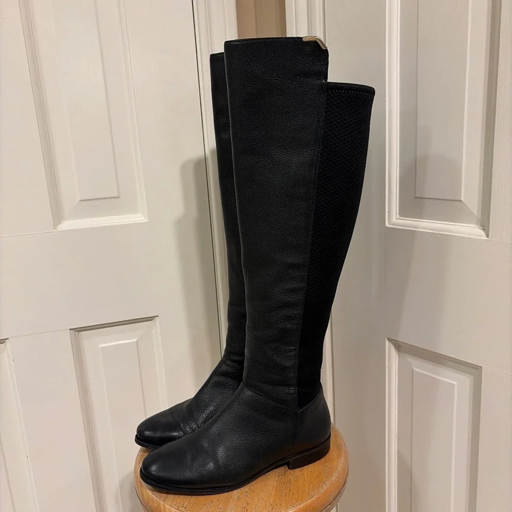 Cole Haan Womens Black Leather Tall Riding Boots W00214 Mixed Media Stretch 8B